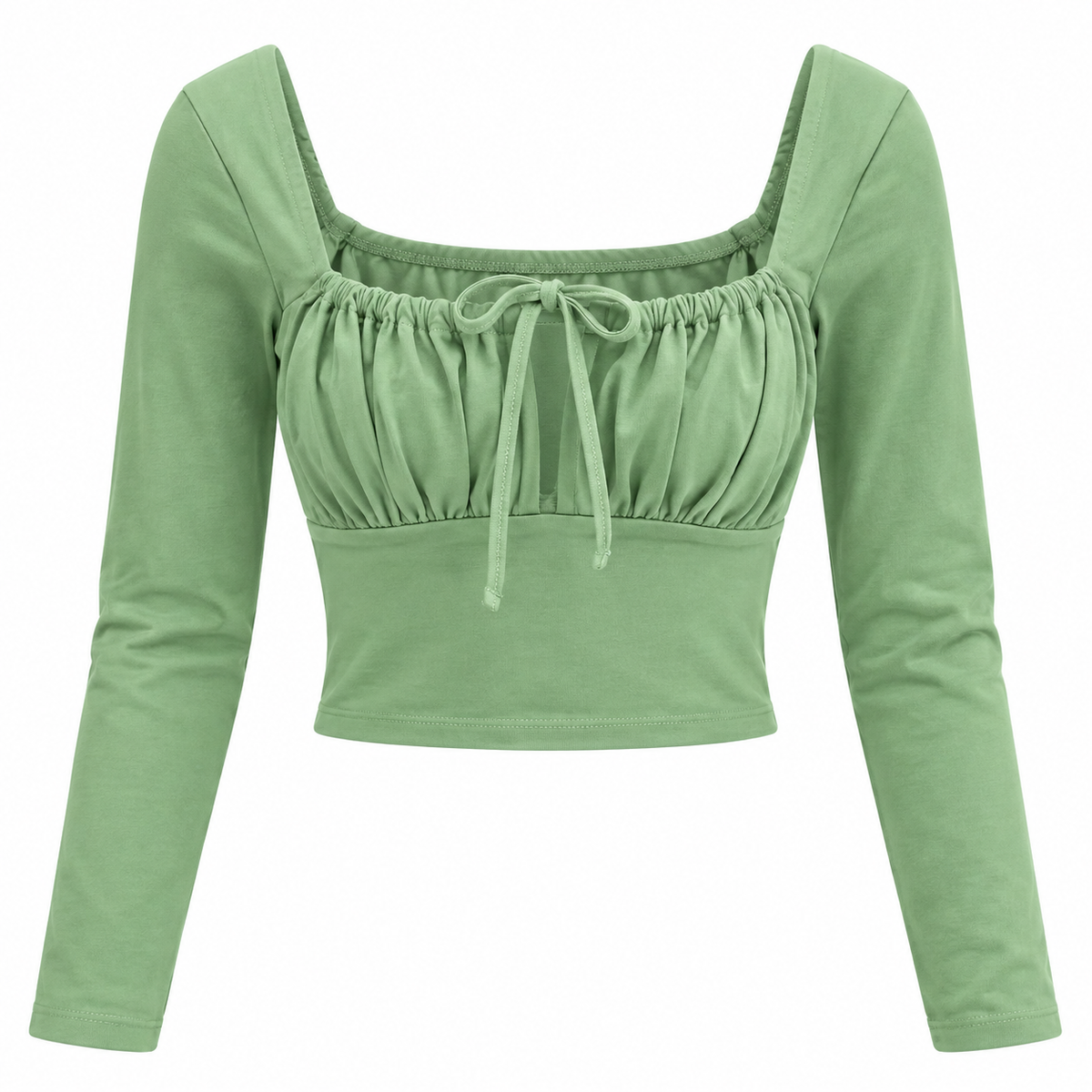Asos Design Square Neck Tie Detail Longsleeve Top In Sage Green