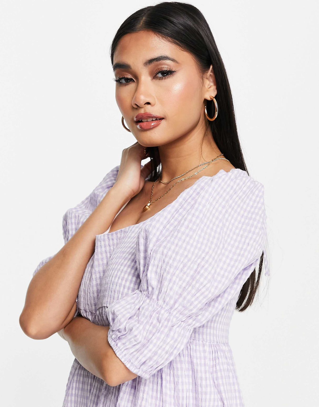 Ghospell Midaxi Smock Dress With Tie Back And Tiers In Lilac