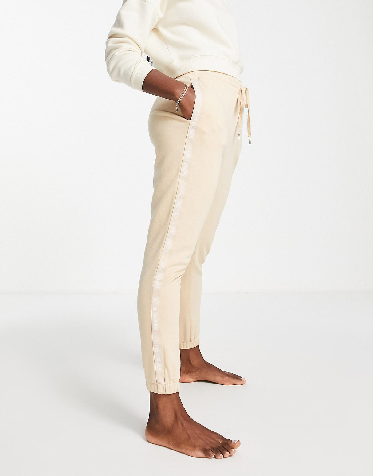 Steve Madden Logo Side Joggers In Beige