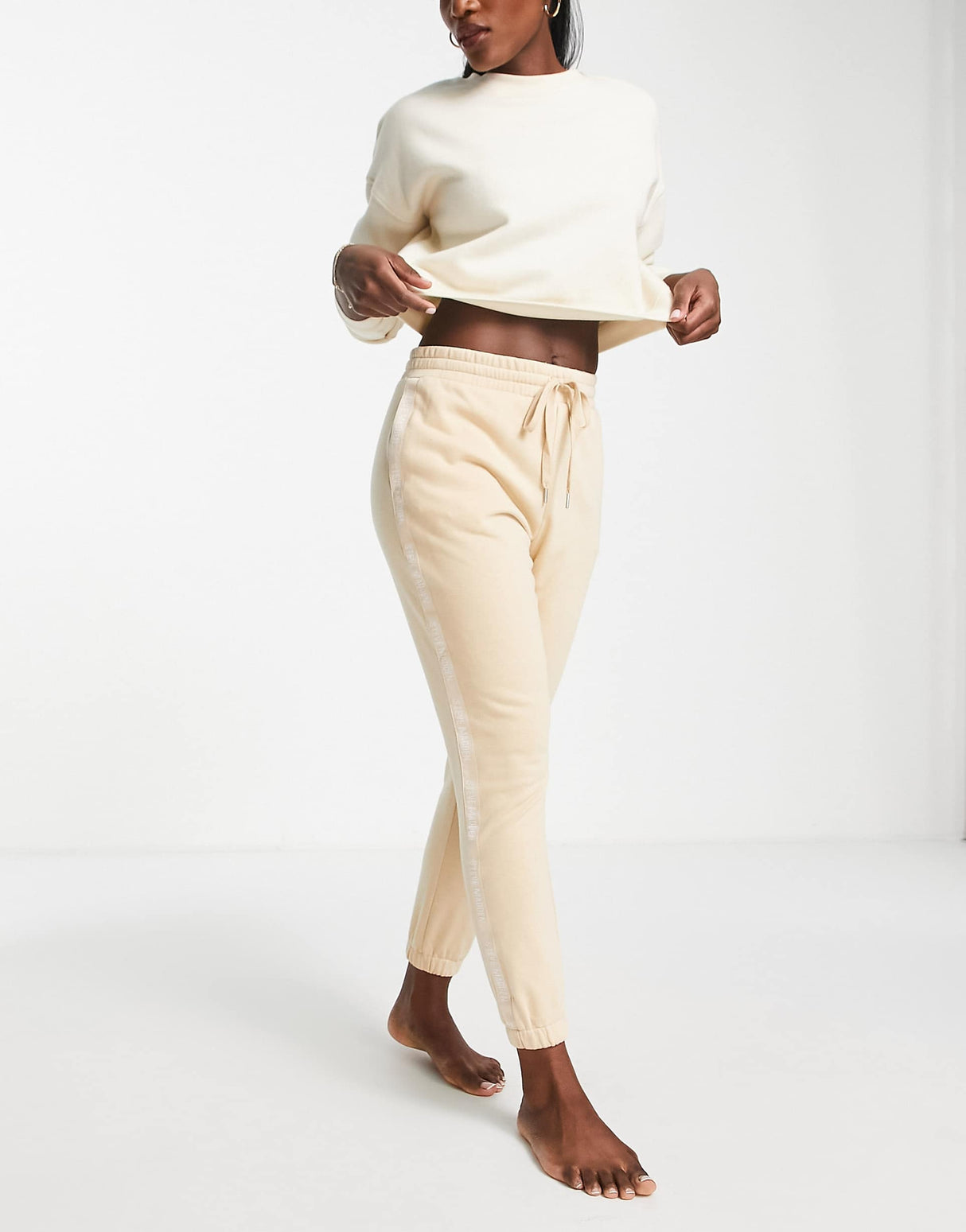 Steve Madden Logo Side Joggers In Beige
