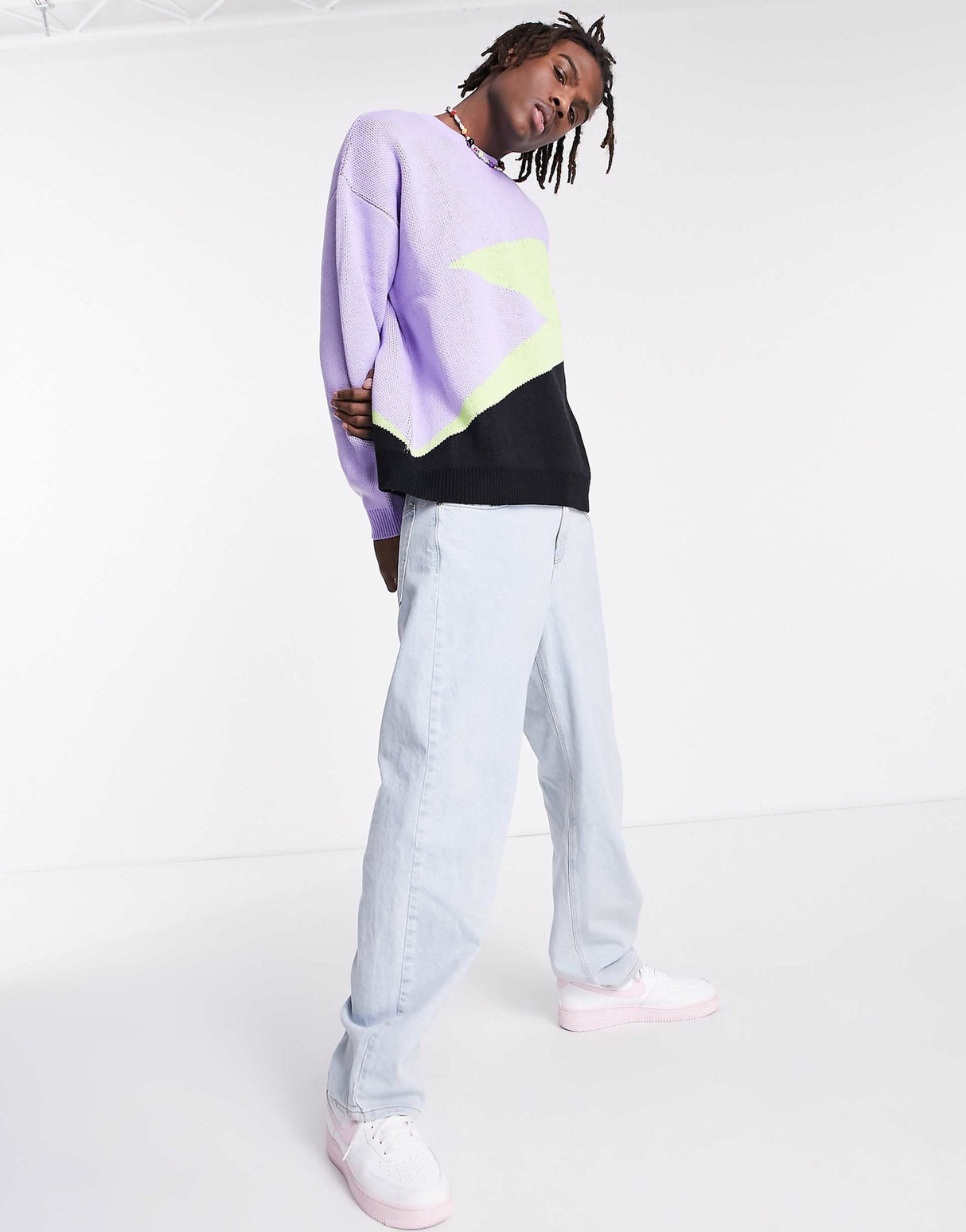 Asos Design Oversized Knitted Jumper With Lightning Bolt