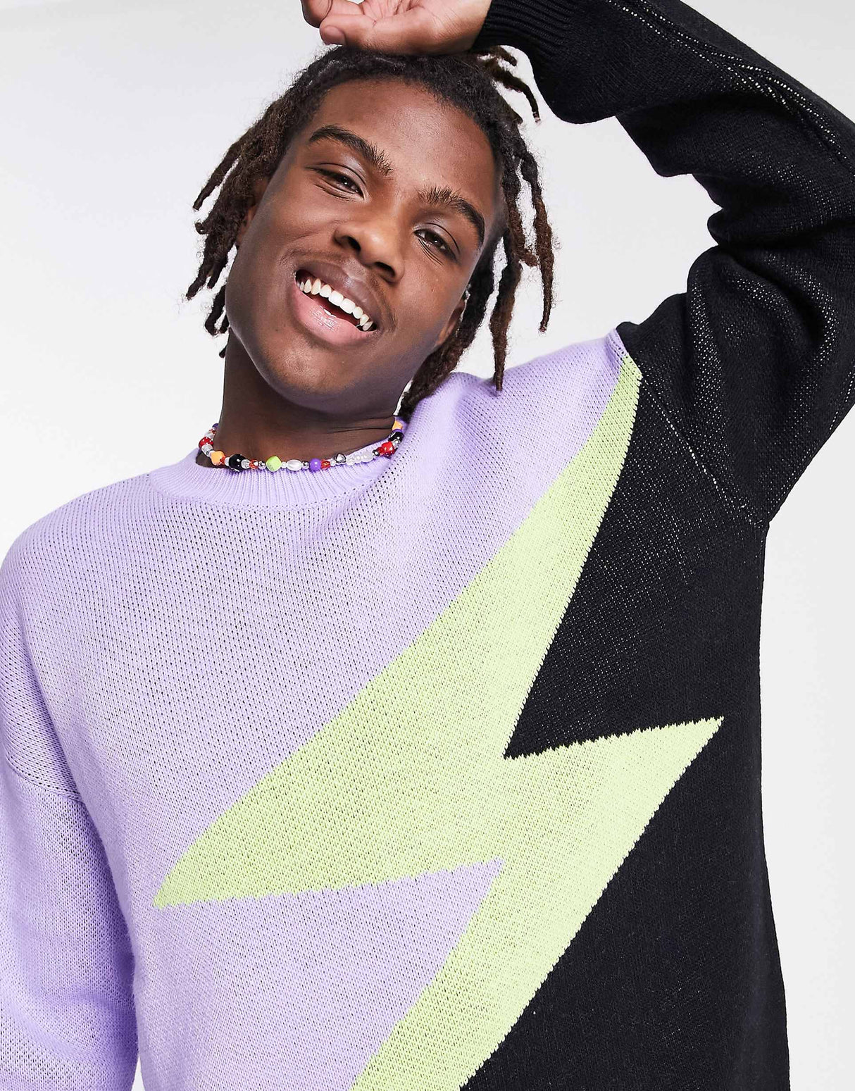 Asos Design Oversized Knitted Jumper With Lightning Bolt