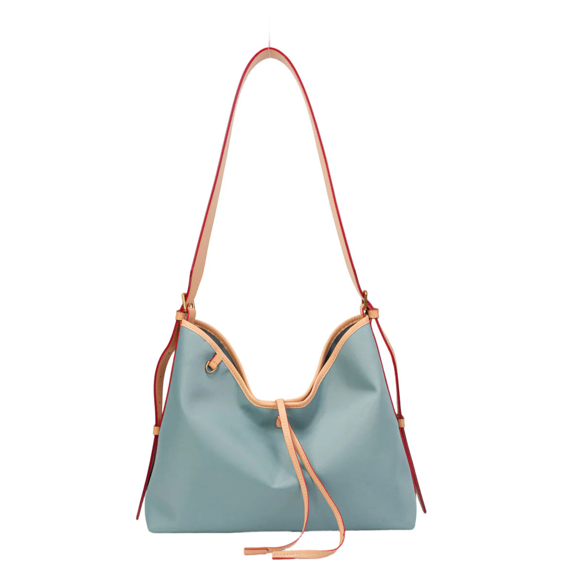 BAMEI Colorblock Water-Resistant Hobo Tote Bag with Leather Trim - Blue