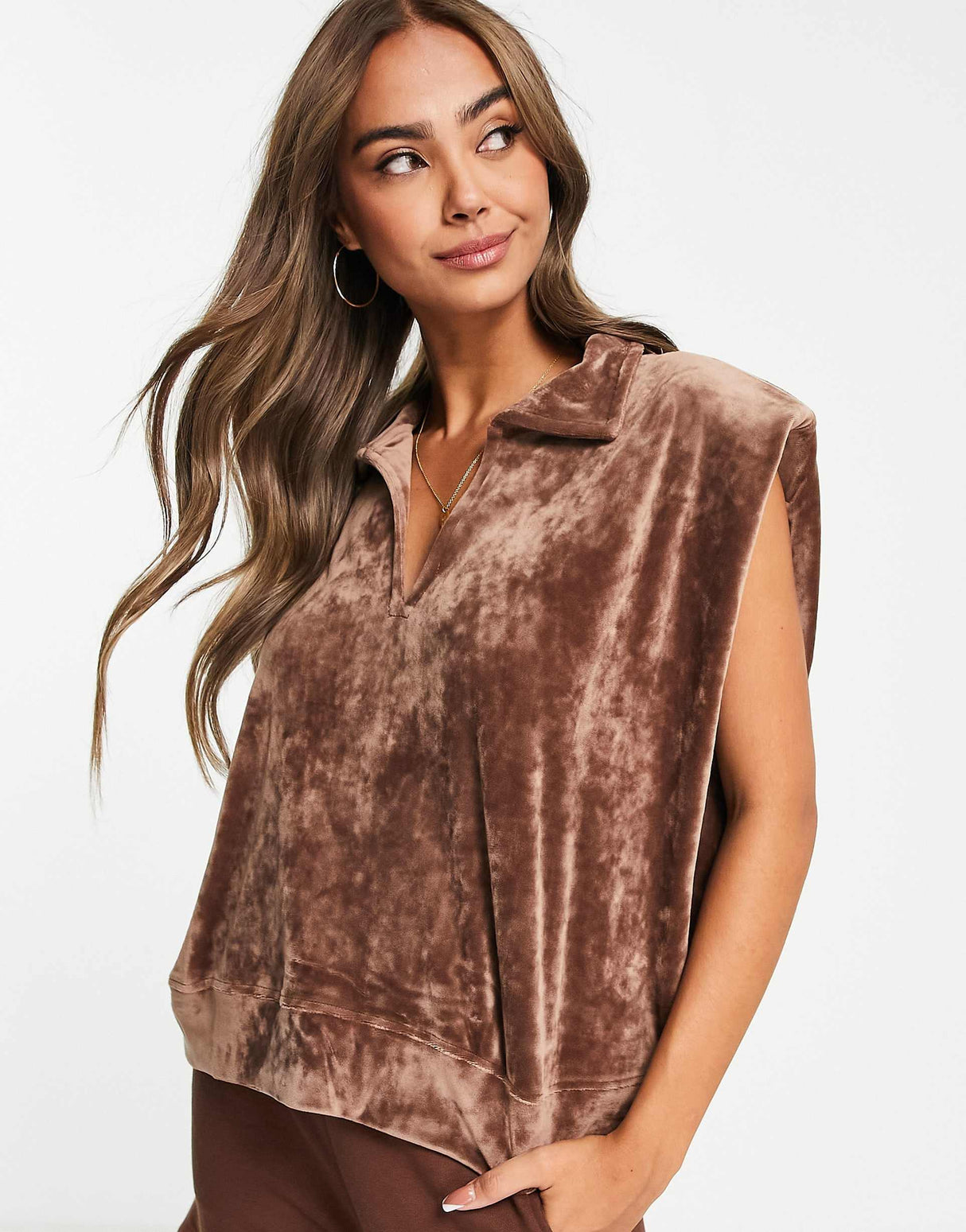 Cotton:On Co-Ord Velour Sleeveless Pullover Vest In Chocolate