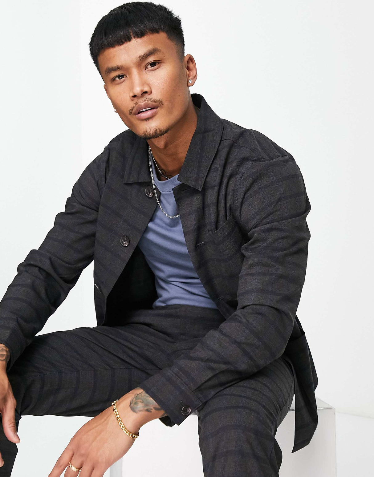 Jack & Jones Premium Boxy Suit Jacket In Grey Check