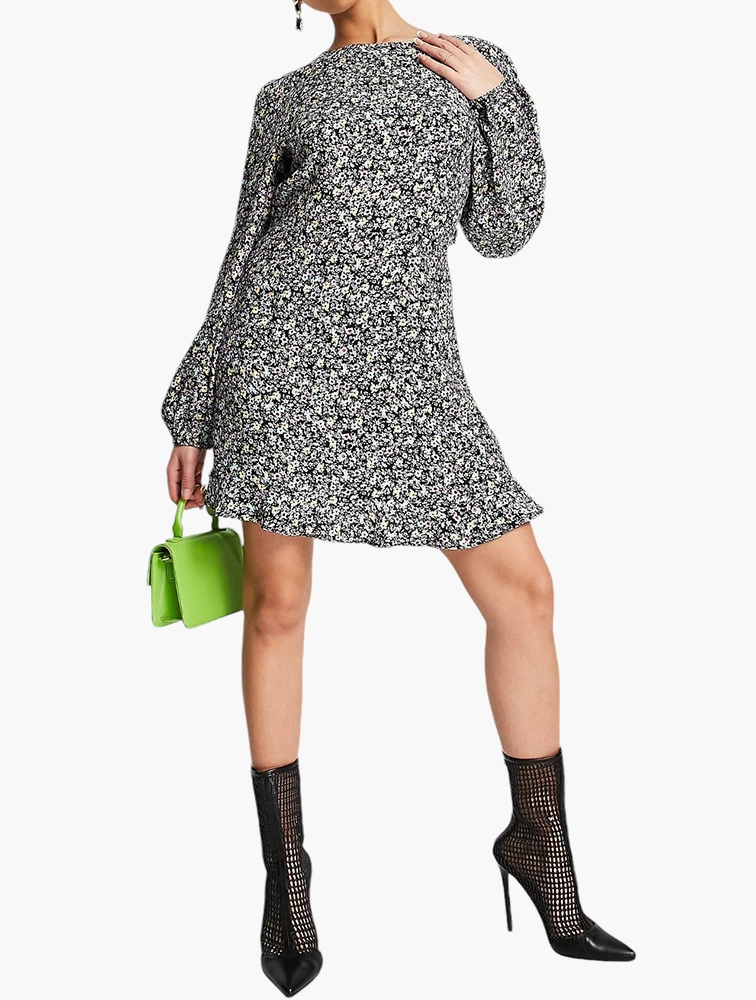 Na-Kd Long Sleeve Open Back Mini Dress In Floral