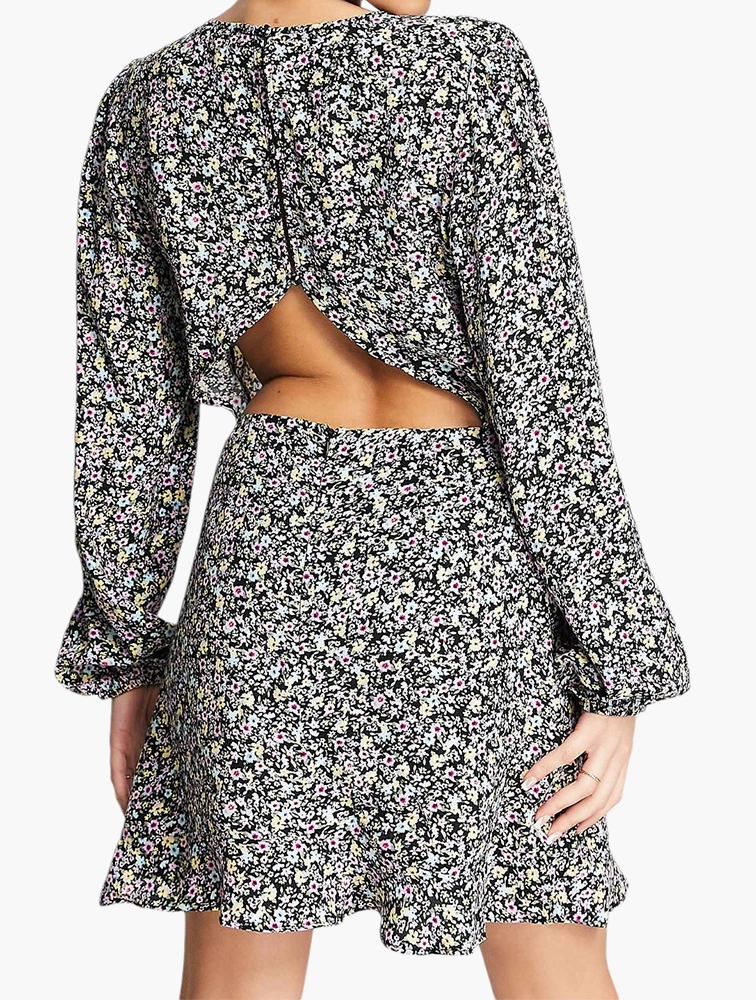 Na-Kd Long Sleeve Open Back Mini Dress In Floral