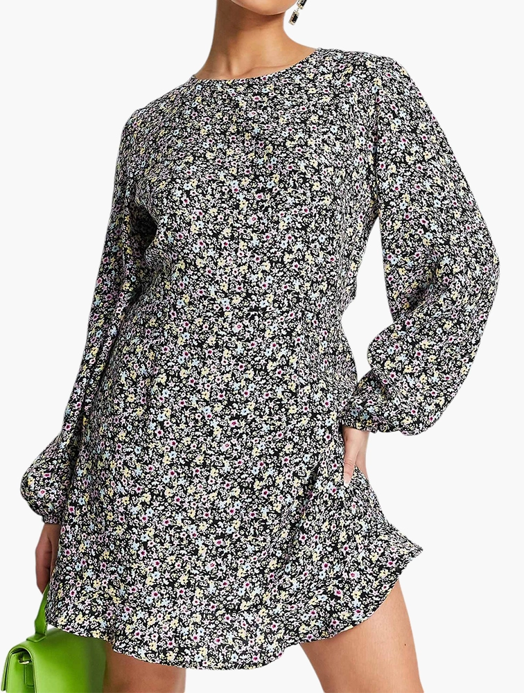 Na-Kd Long Sleeve Open Back Mini Dress In Floral