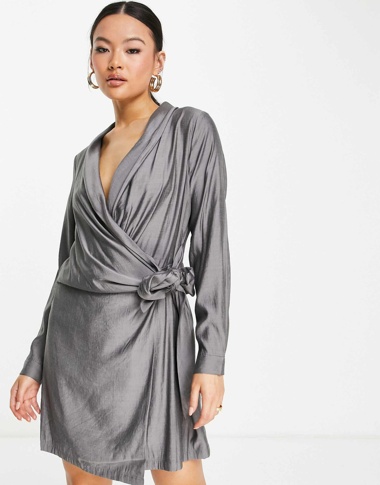Na-Kd Open Back Knot Mini Dress In Dark Grey
