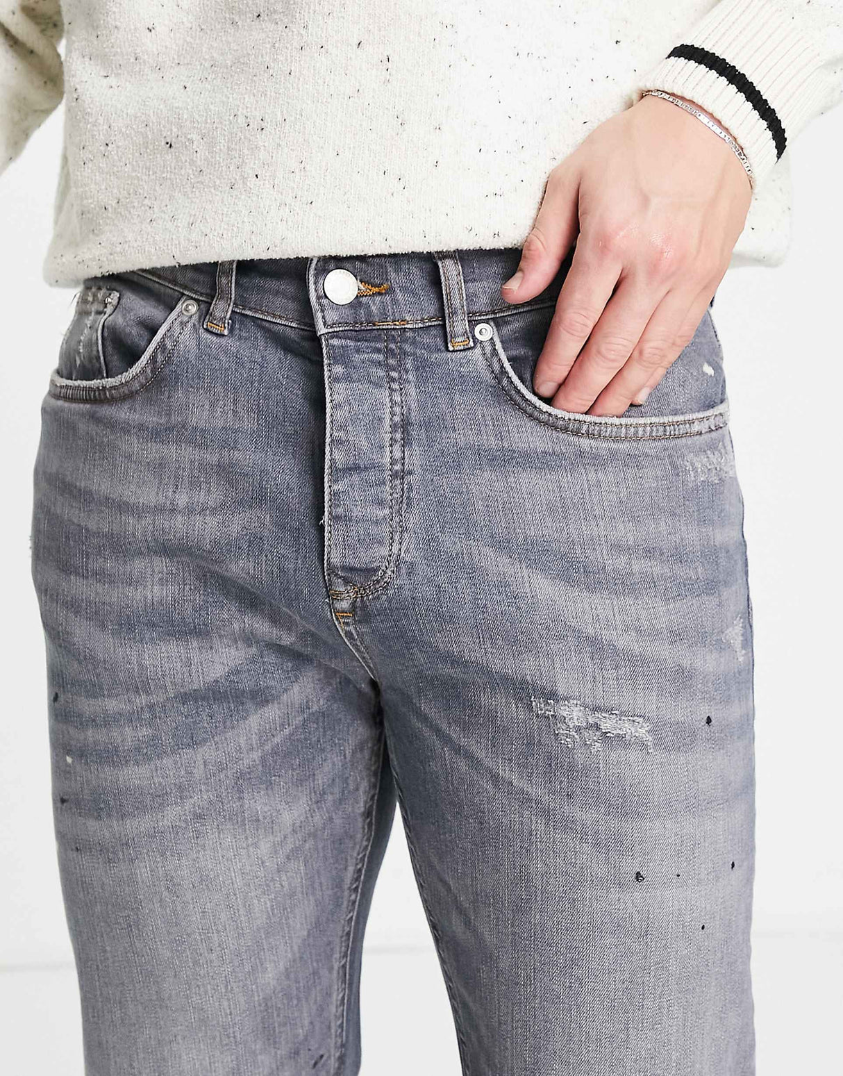 River Island Slim Fit Jeans In Mid Blue
