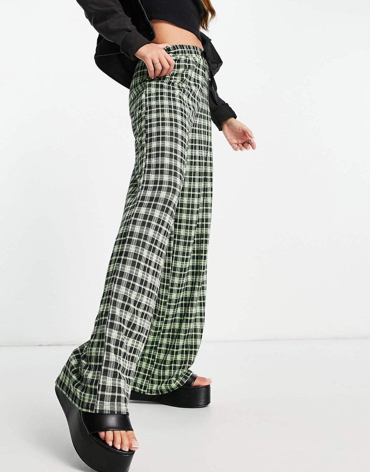 Asos Design Jersey Suit Wide Track Pant In Neon Check