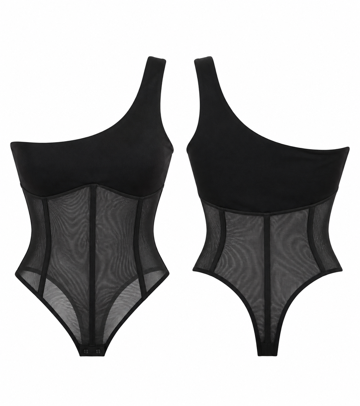 Asos Design One Shoulder Mesh Panel Bodysuit In Black