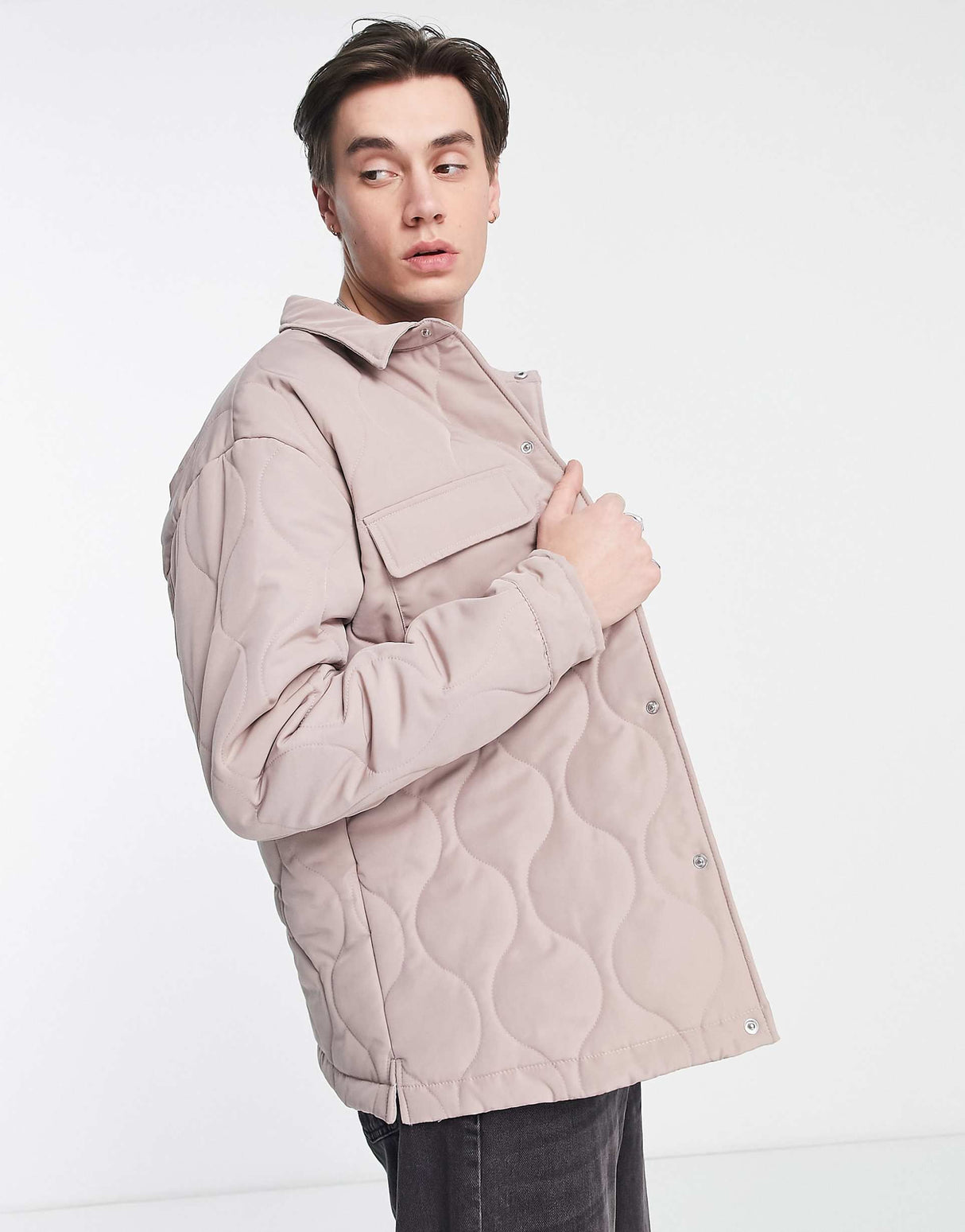 Mennace Quilted Overshirt In Taupe