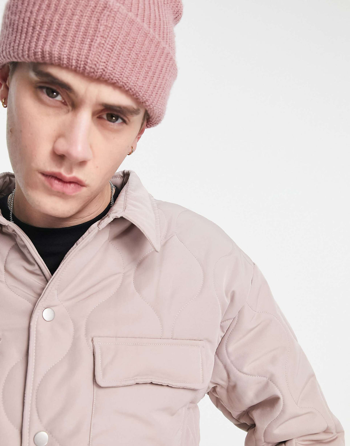 Mennace Quilted Overshirt In Taupe