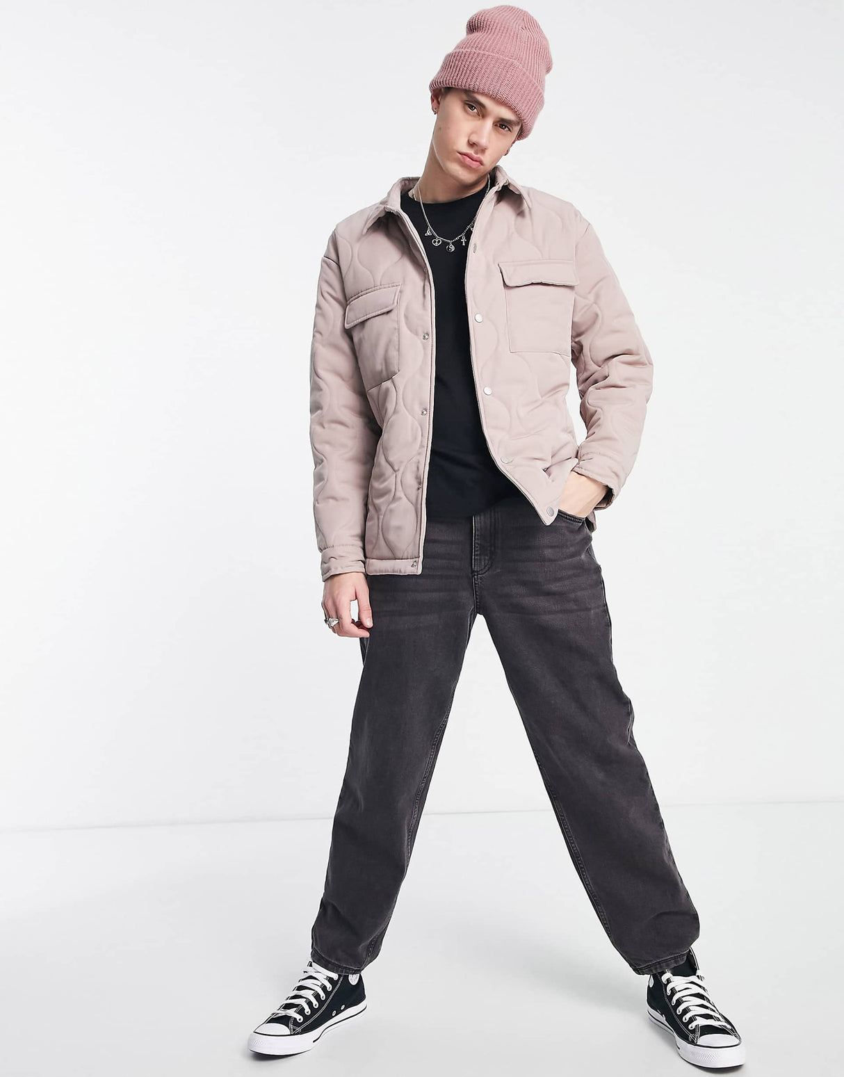 Mennace Quilted Overshirt In Taupe