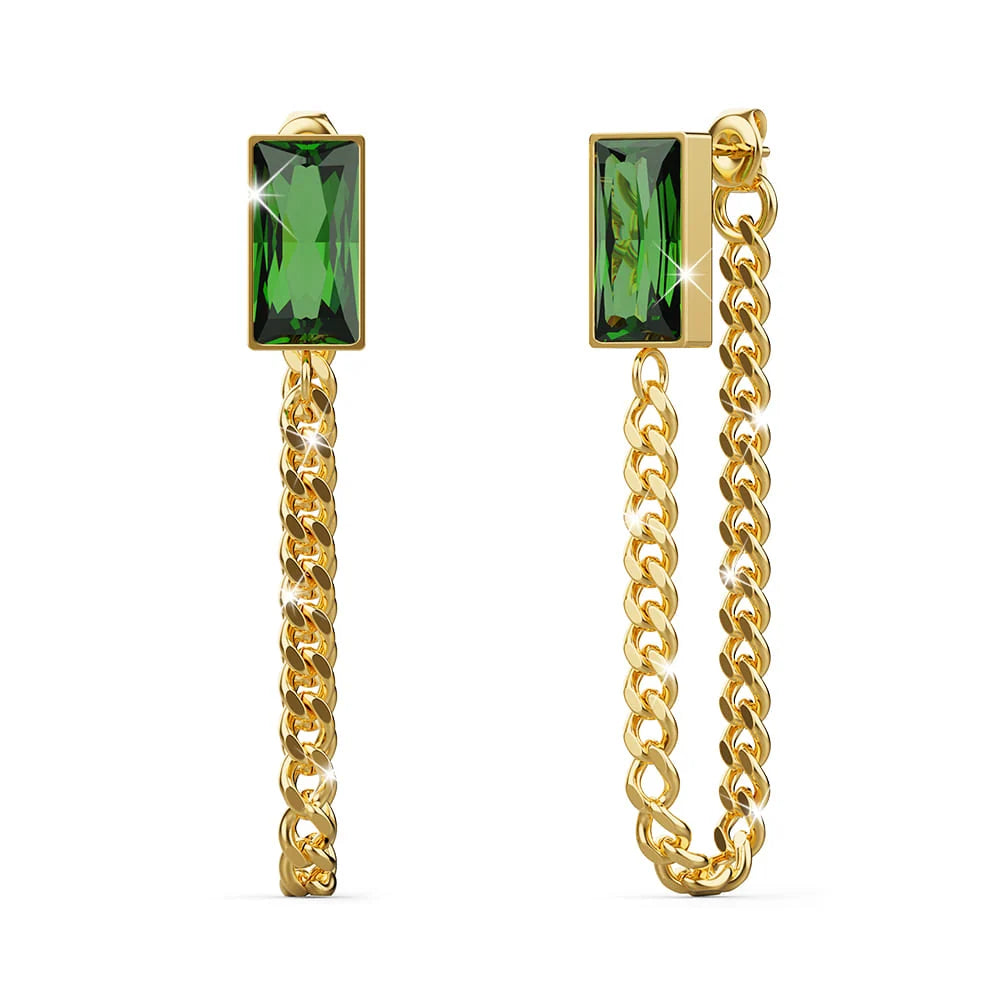 Bullion Gold Green Zirconia Dangly Stud Earrings - 45mm