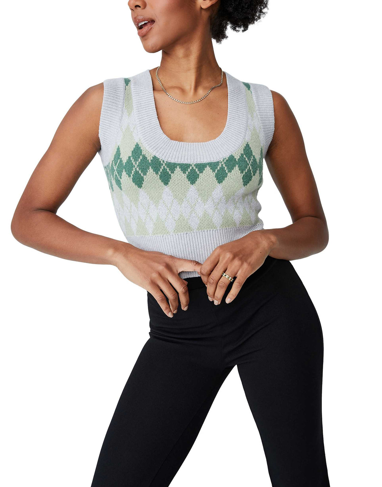 Cotton:On Intarsia Print Knitted Sweater Vest In Green