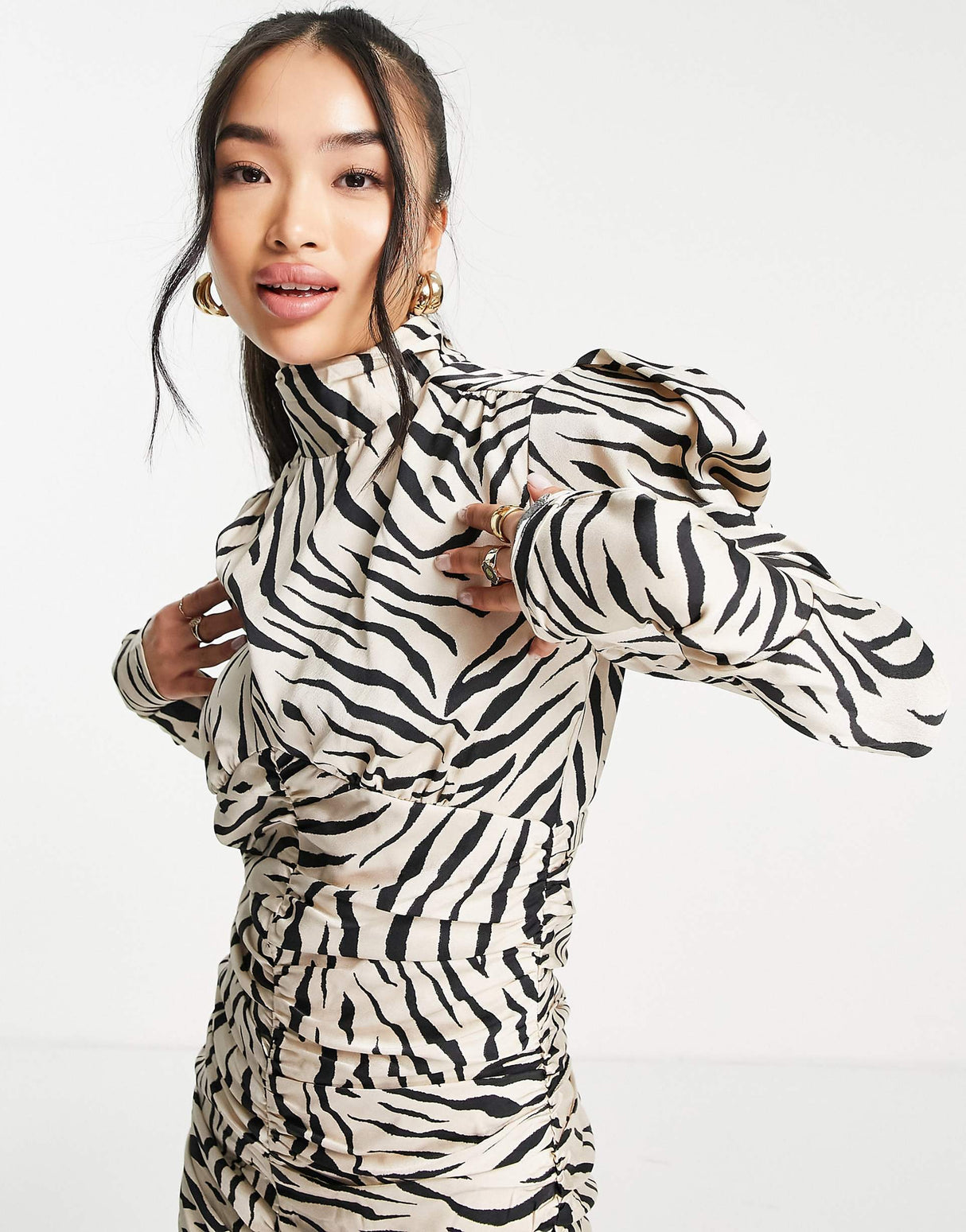 Bardot High Neck Mini Dress In Tiger Stripe Print