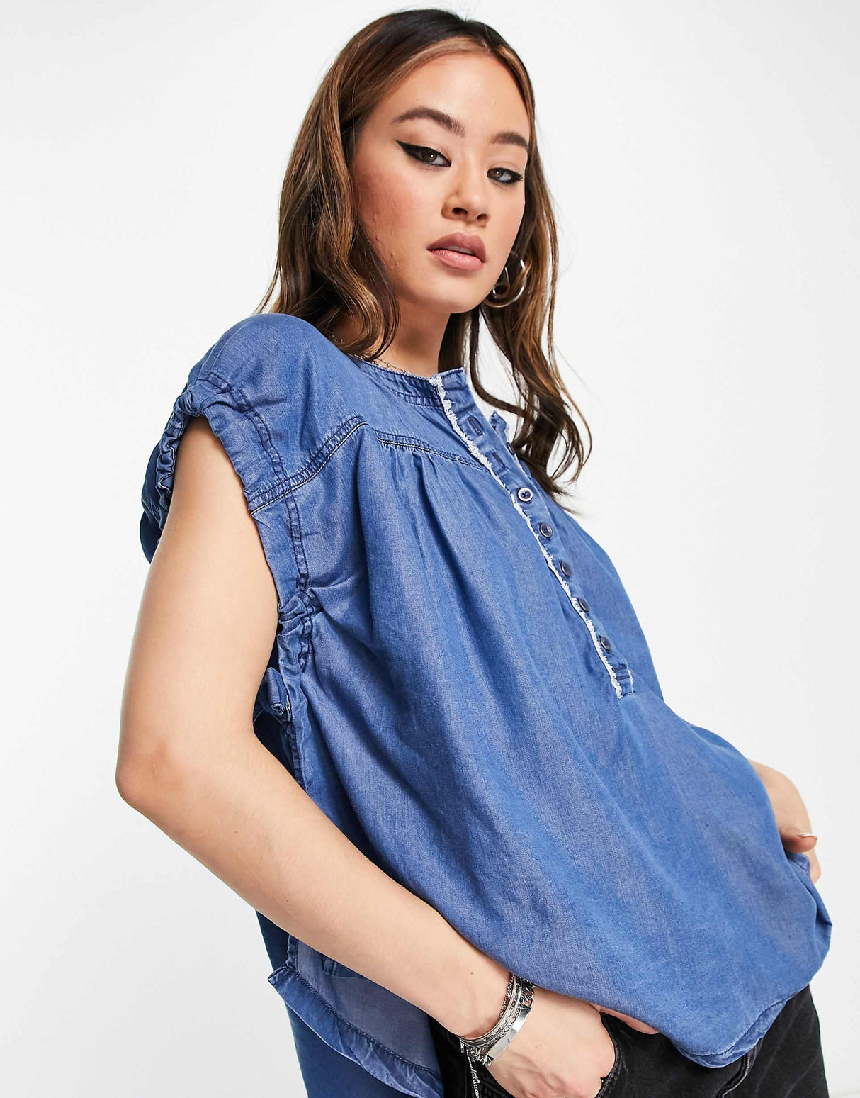 Free People Summer Love Smock Top In Blue Indigo