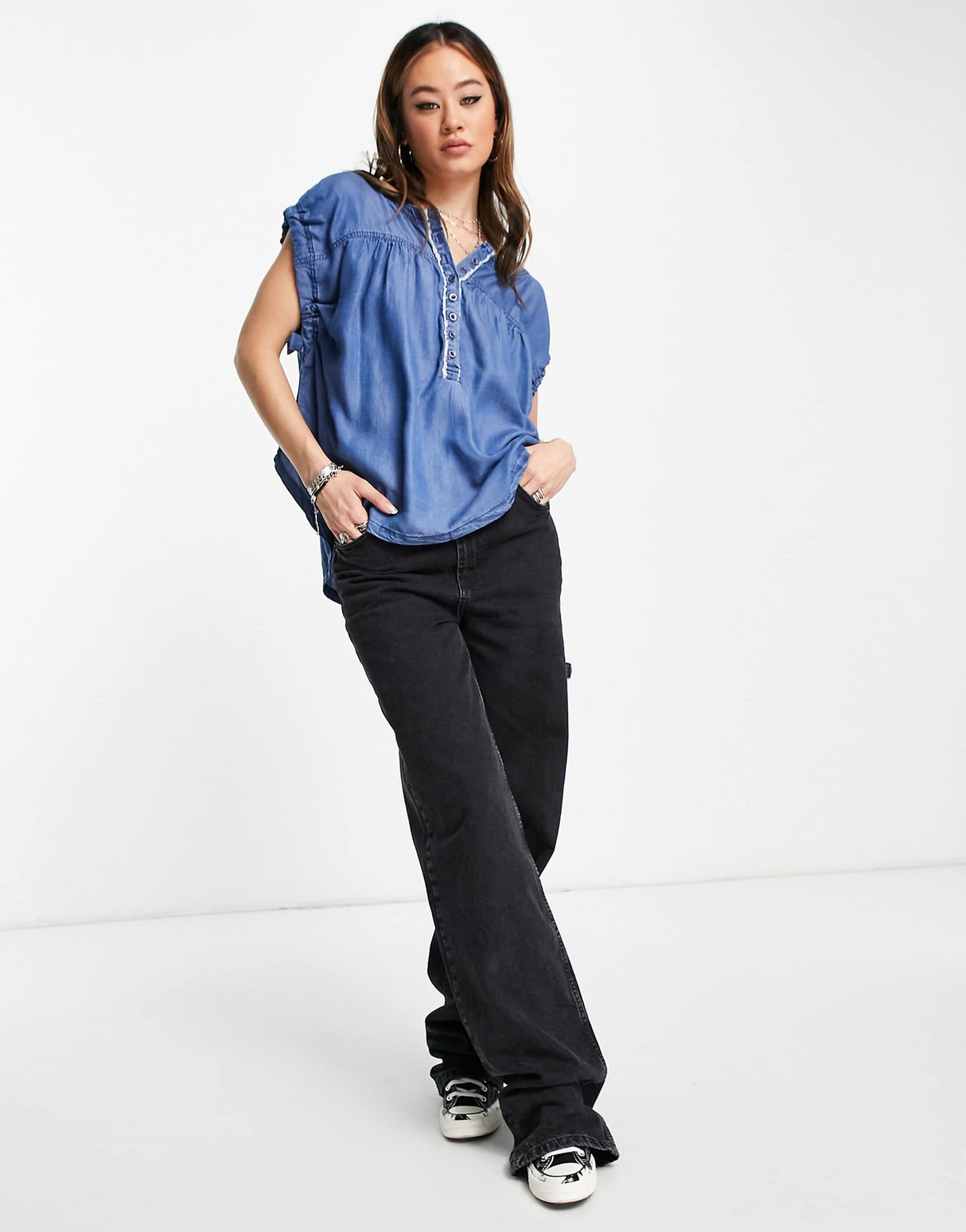 Free People Summer Love Smock Top In Blue Indigo