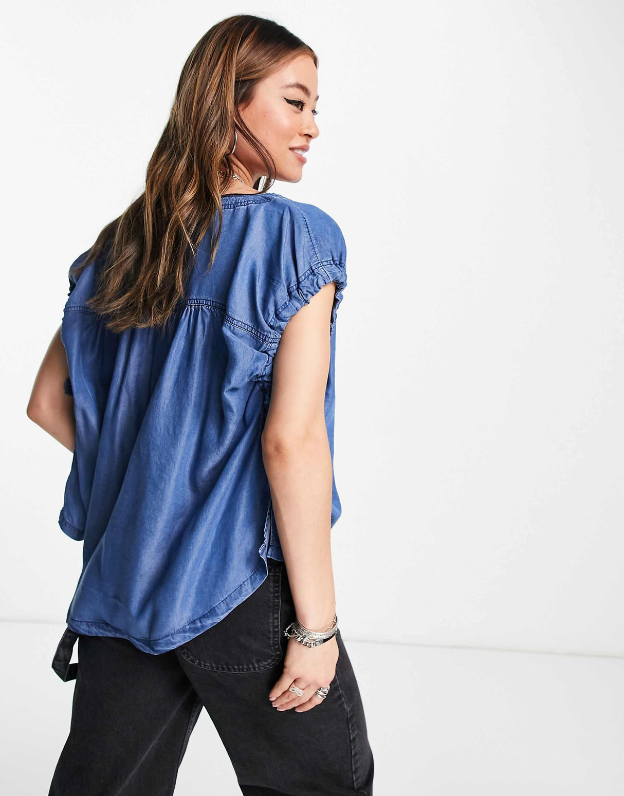Free People Summer Love Smock Top In Blue Indigo