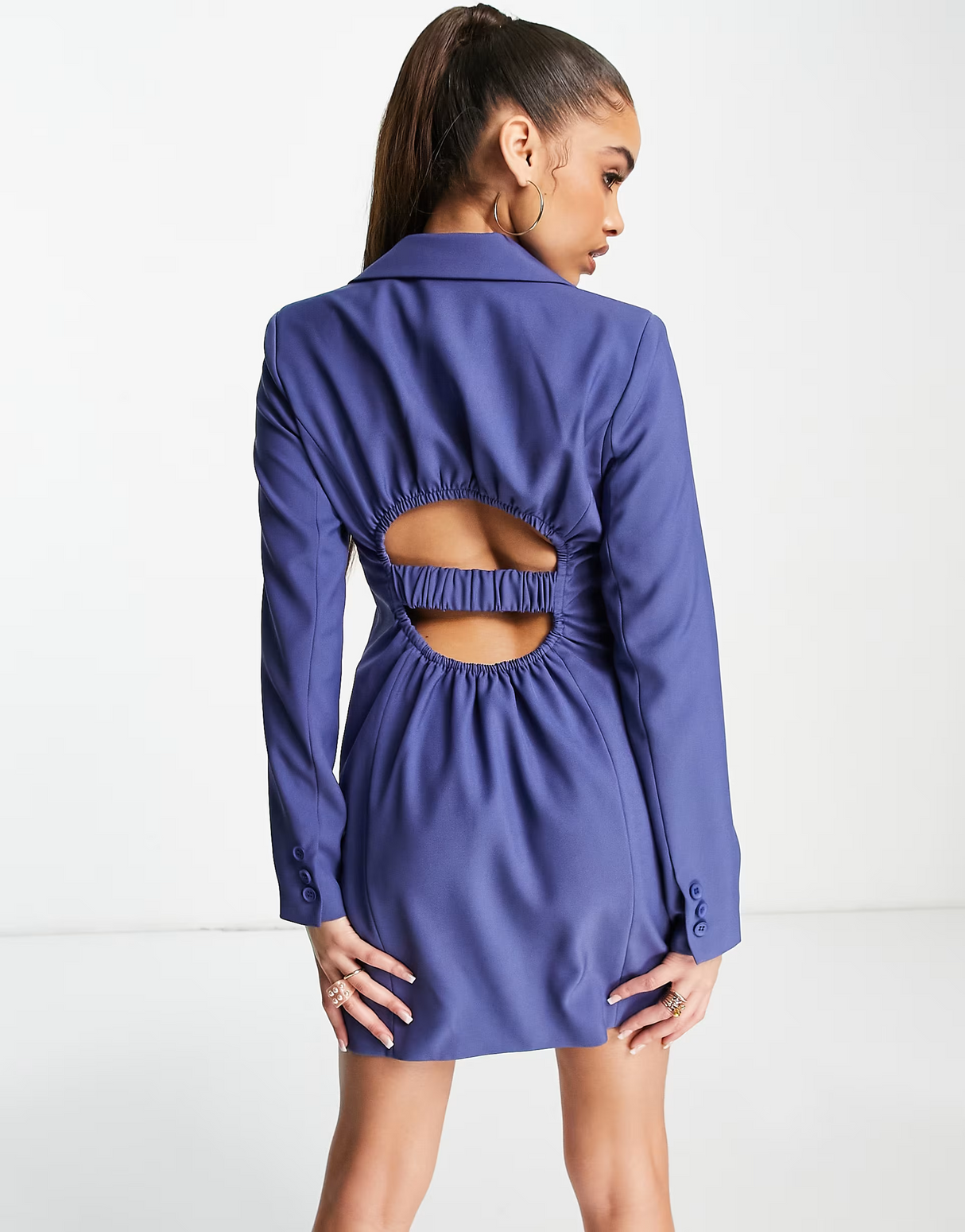 4Th & Reckless Panel Front Open Back Blazer Dress In Blue
