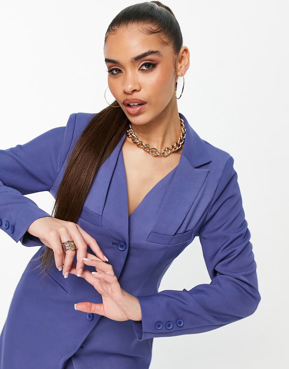 4Th & Reckless Panel Front Open Back Blazer Dress In Blue