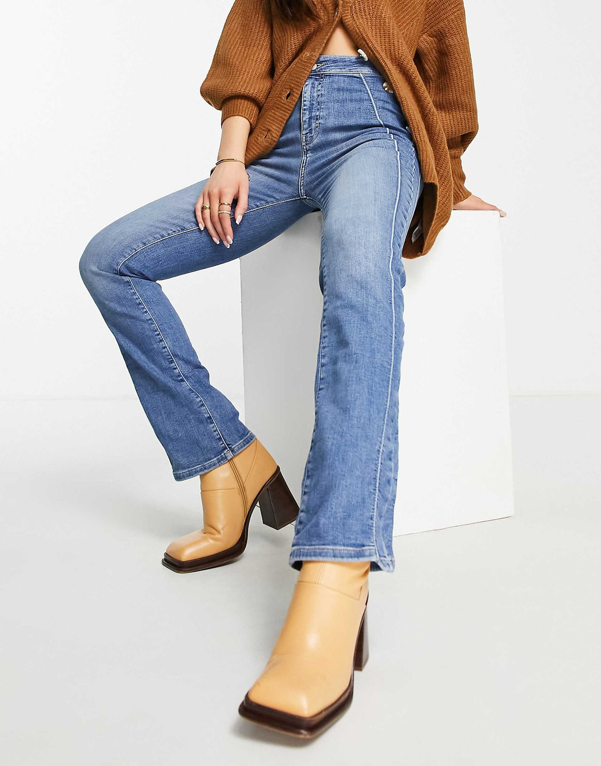 We The Free By Free People Cross My Heart Slim Fit Jeans In Mid Wash Blue