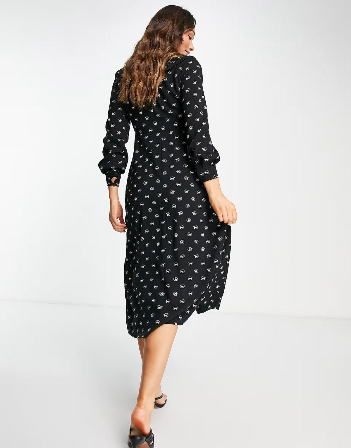 Whistles Izzy Horse Print Large Collar Dress In Black