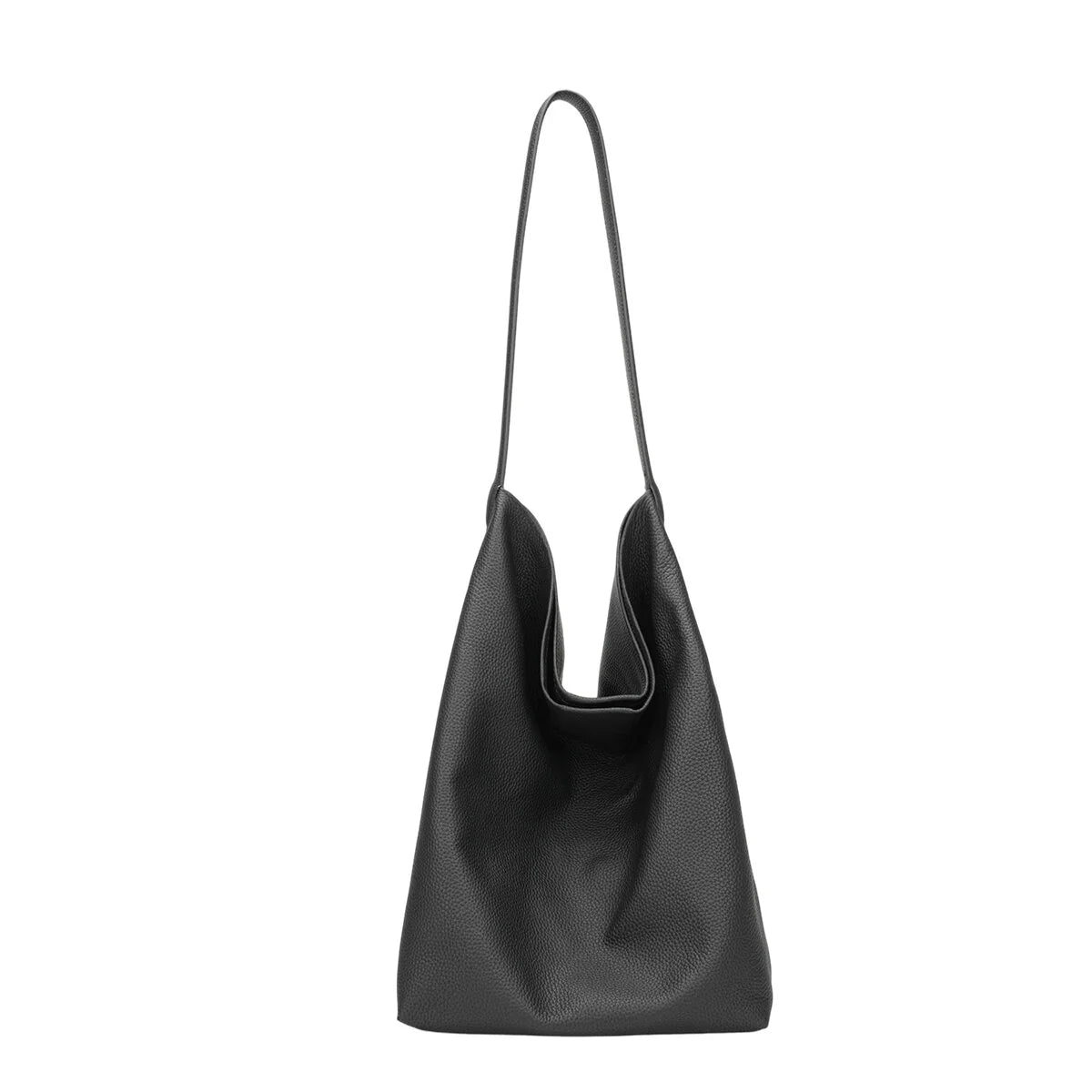 BAMEI Genuine Cowhide Slouchy Tote Bag 2-in-1 Set - Black