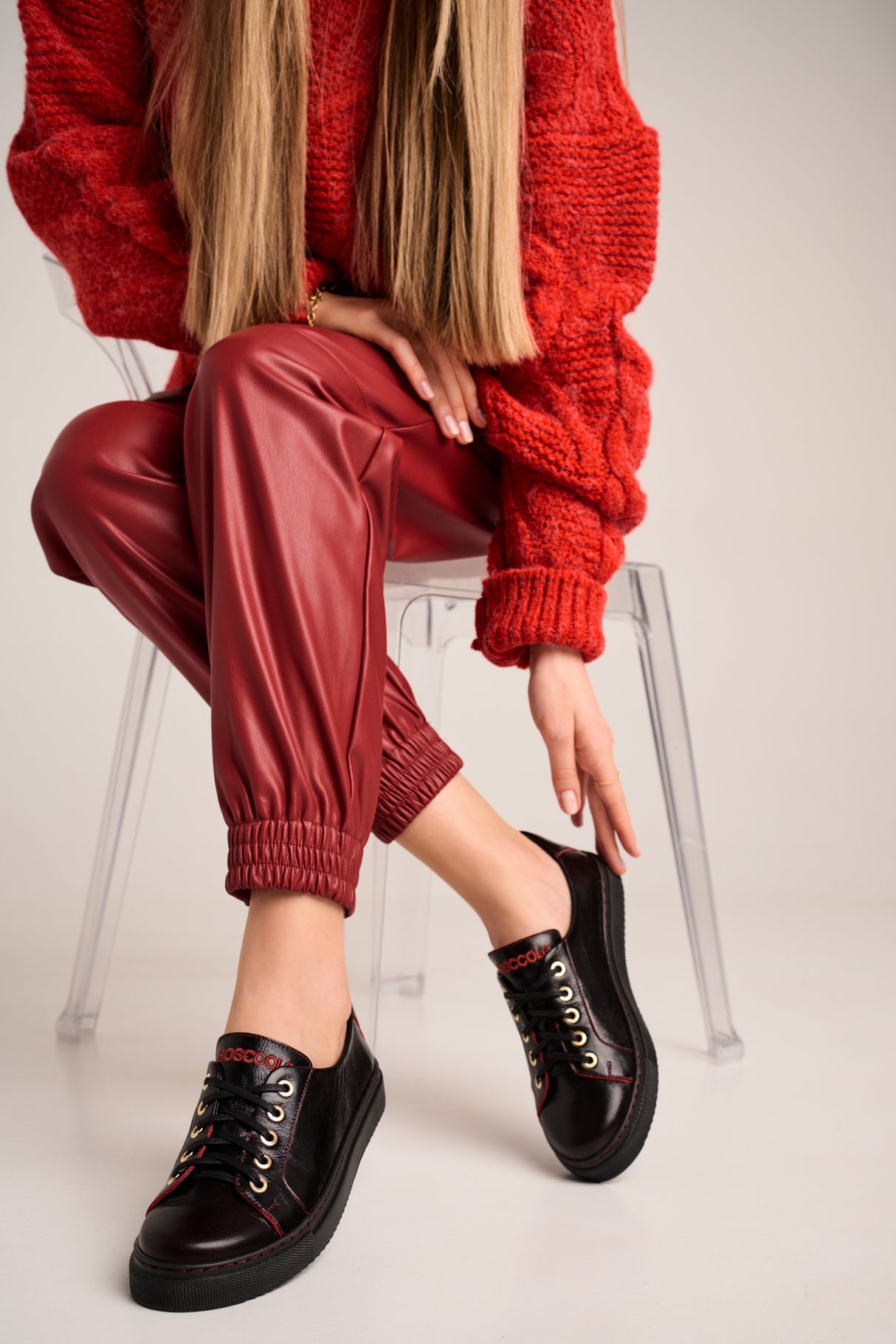 Bosccolo Womens Sneakers - Black+Red