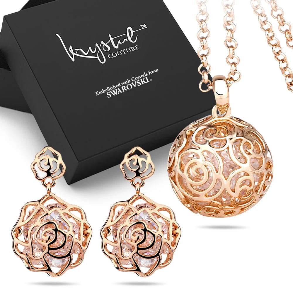 Boxed Spherical Long Necklace and Earrings Set Embellished with SWAROVSKI® Crystals