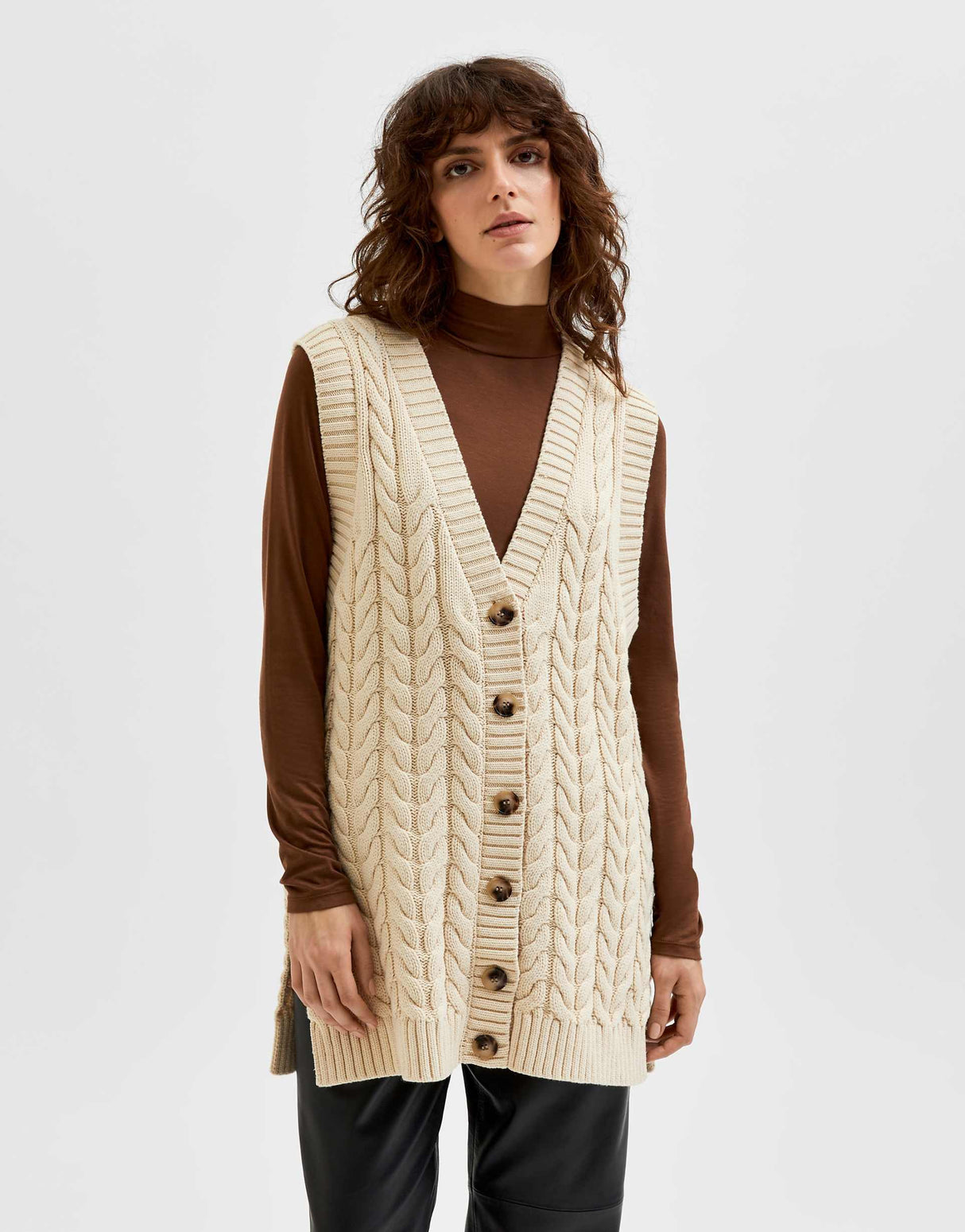 Selected Femme Cable Knit Waistcoat In Cream