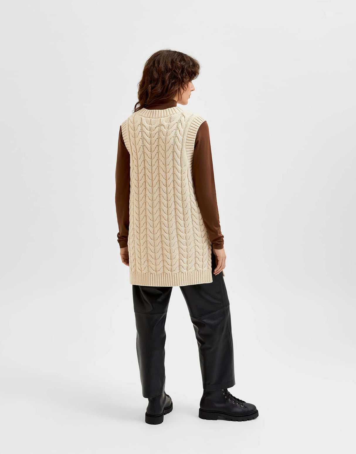 Selected Femme Cable Knit Waistcoat In Cream