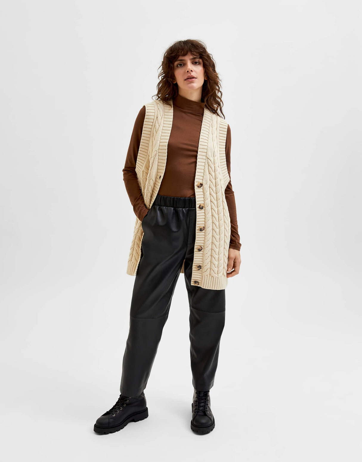 Selected Femme Cable Knit Waistcoat In Cream