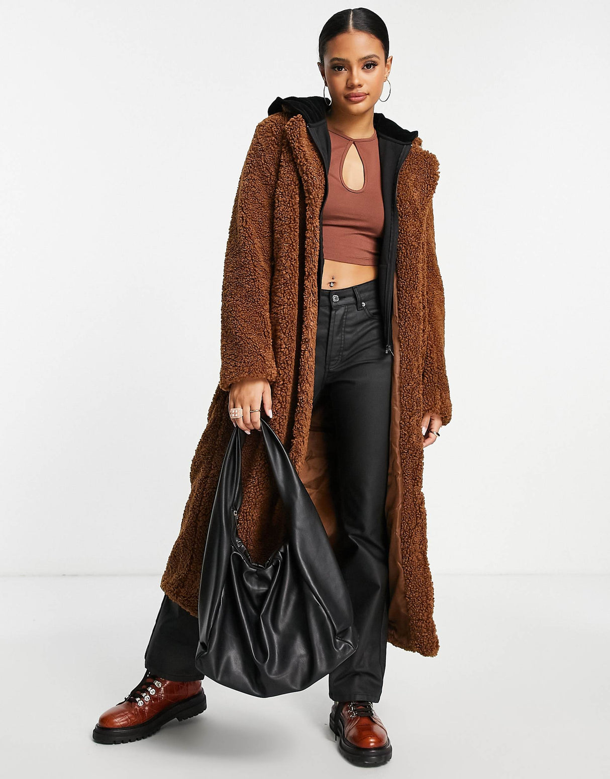 Na-Kd Oversized Teddy Coat In Brown