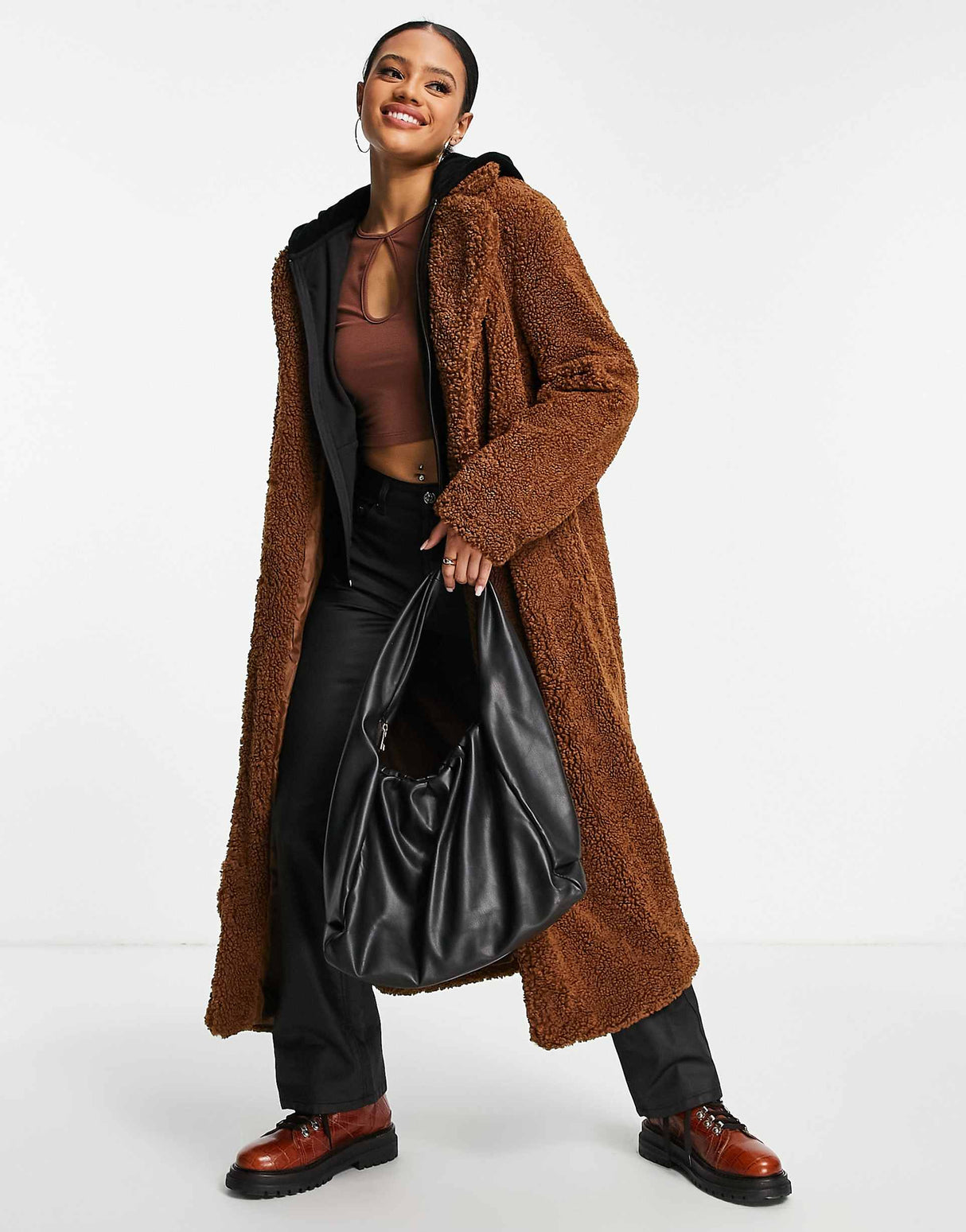 Na-Kd Oversized Teddy Coat In Brown
