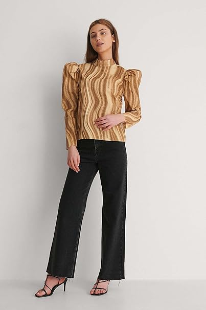Na-Kd Puff Sleeve Printed Blouse In Beige