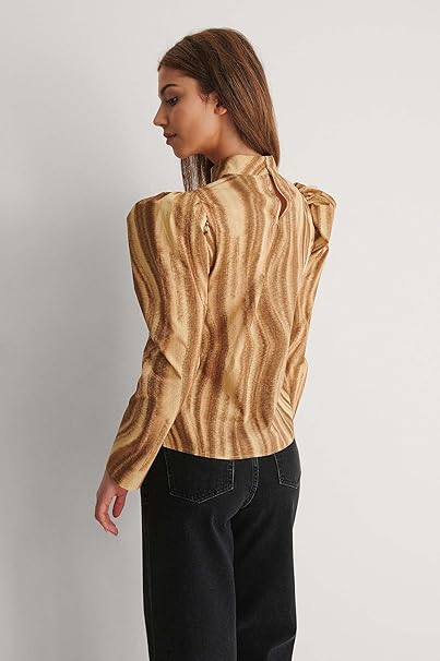Na-Kd Puff Sleeve Printed Blouse In Beige