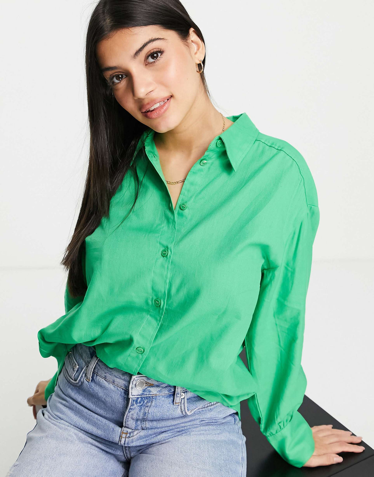 Monki Oversized Shirt In Bright Green