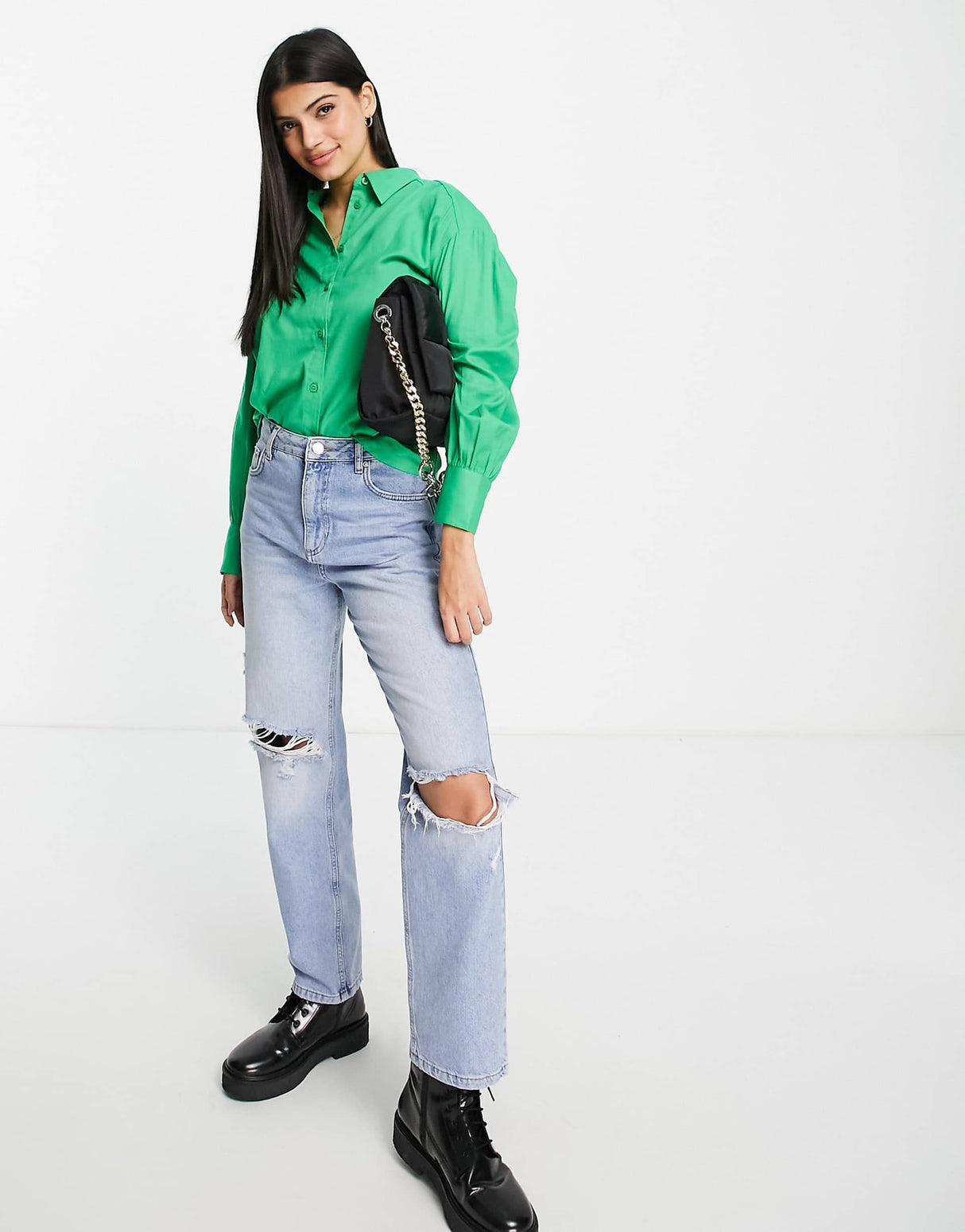 Monki Oversized Shirt In Bright Green