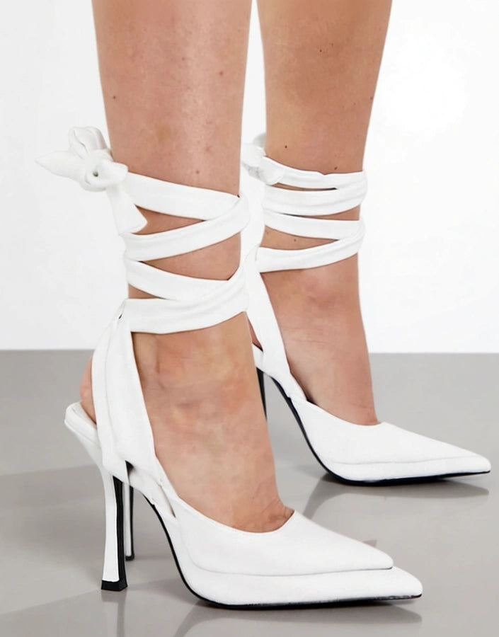 Public Desire Anushka Tie Ankle Court Shoes In White Pu