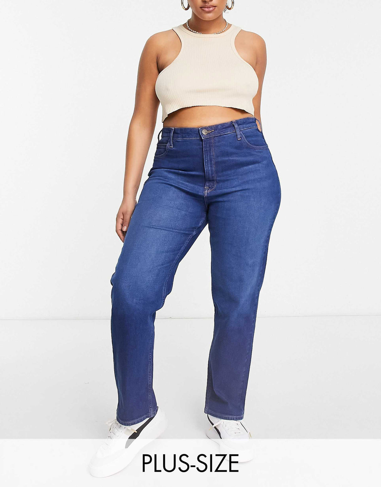 Lee Plus High Rise Mom Jeans In Mid Blue Wash