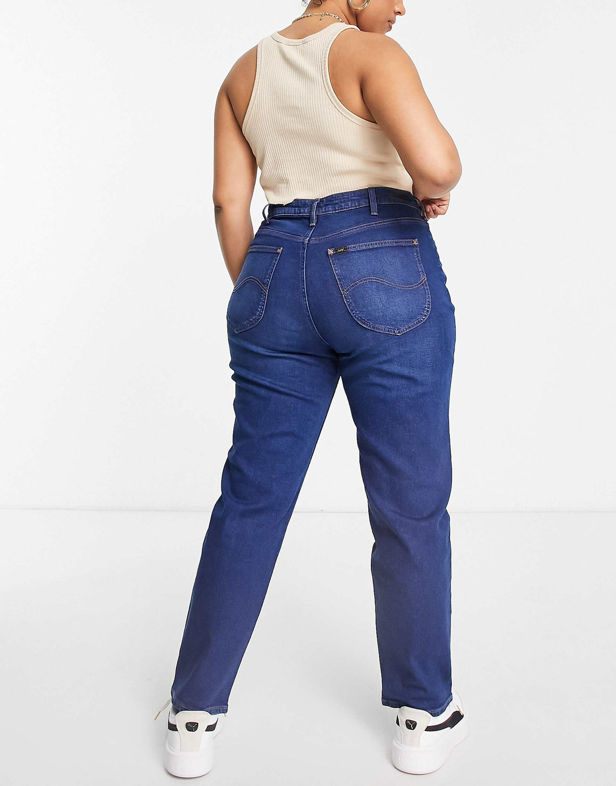 Lee Plus High Rise Mom Jeans In Mid Blue Wash