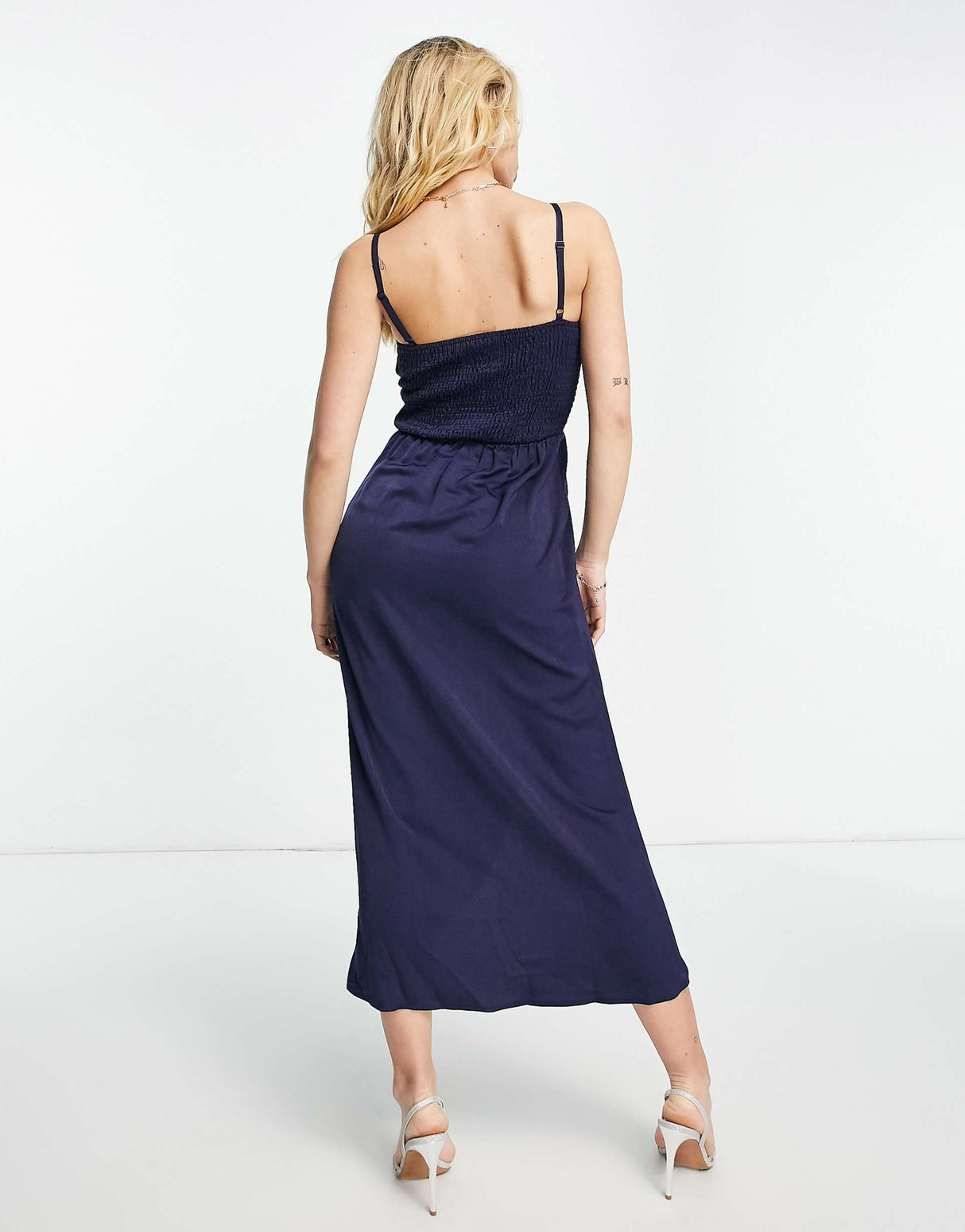 Little Mistress Satin Wrap Dress In Navy