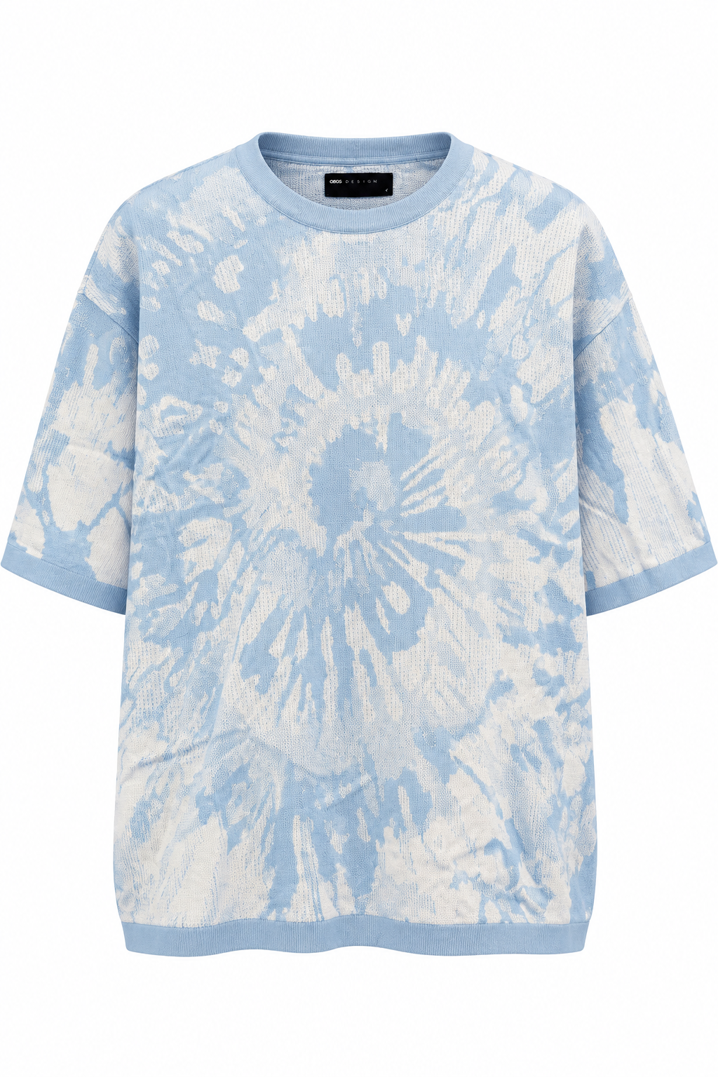 Asos Design Knitted Tie Dye Effect T-Shirt In Blue And White