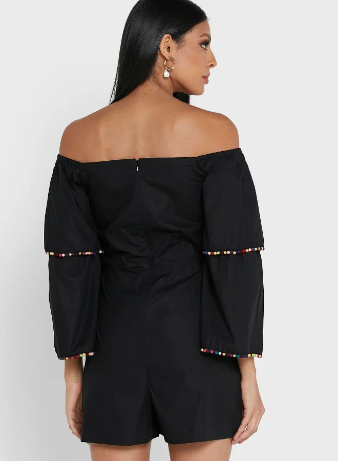 Never Fully Dressed Pom Pom Playsuit In Black