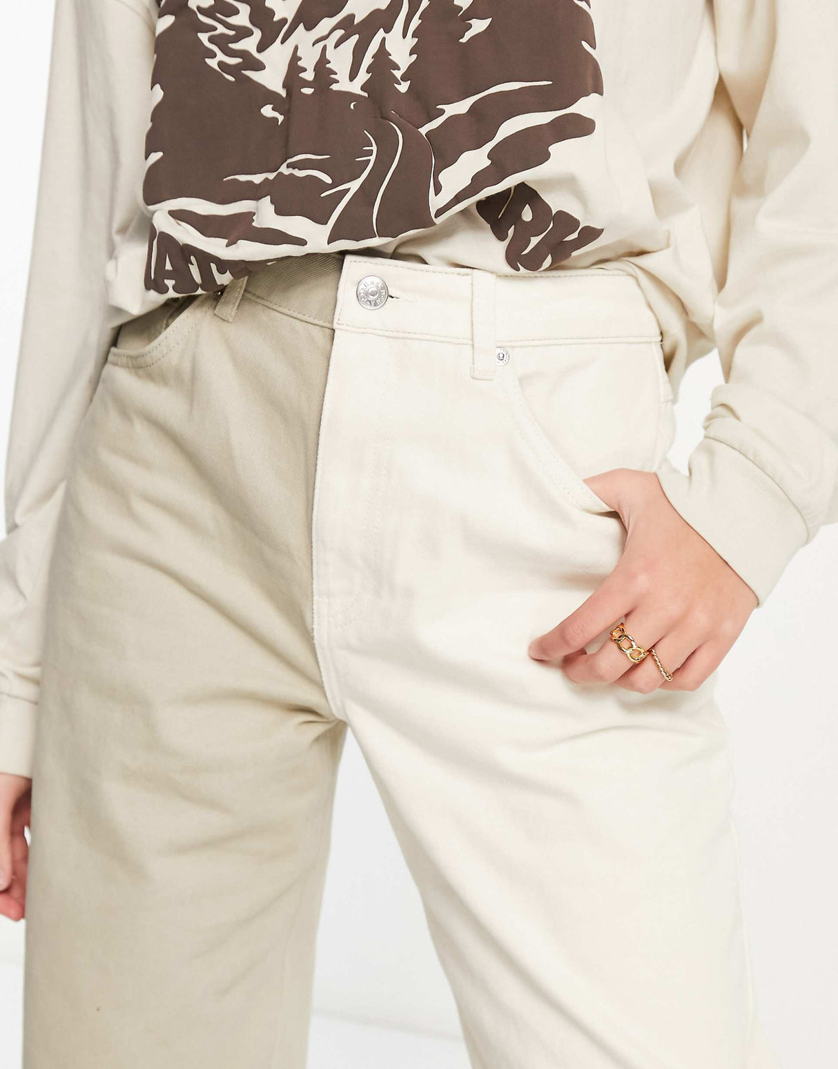 Na-Kd X Josefine Two Tone Straight Leg Jeans In Beige