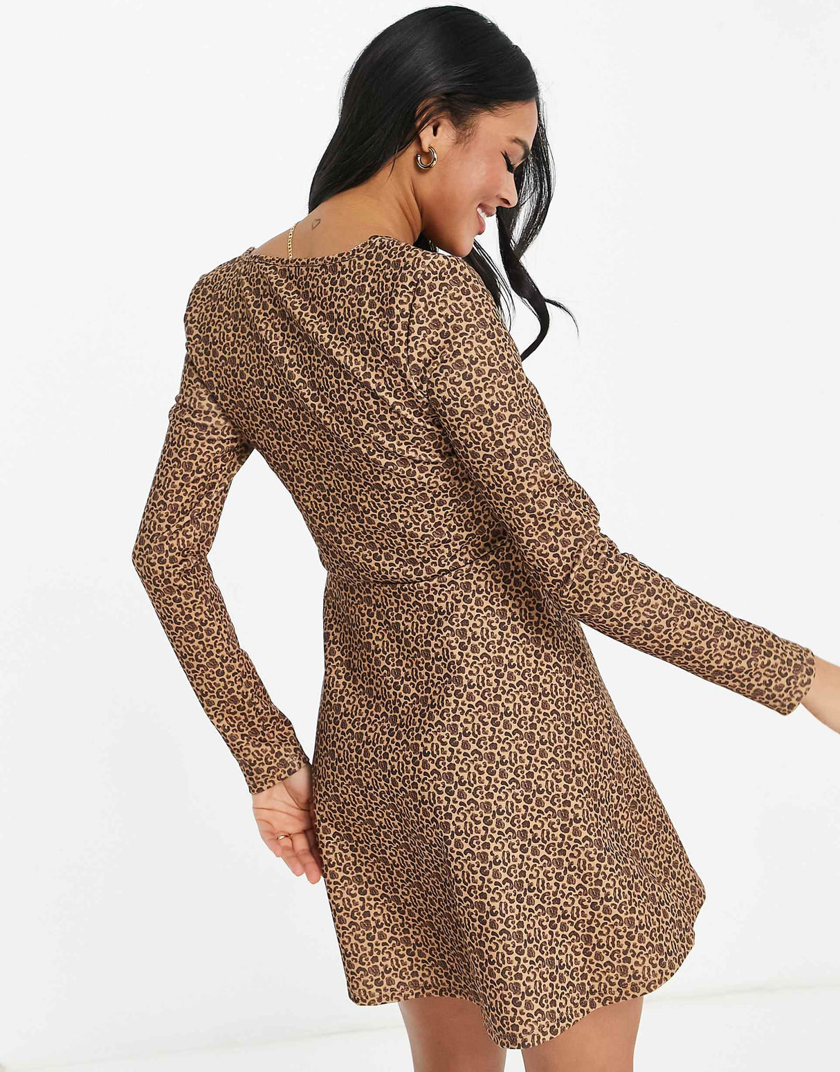 Na-Kd X Pamela Leopard Print Sqaure Neck Mini Dress In Multi