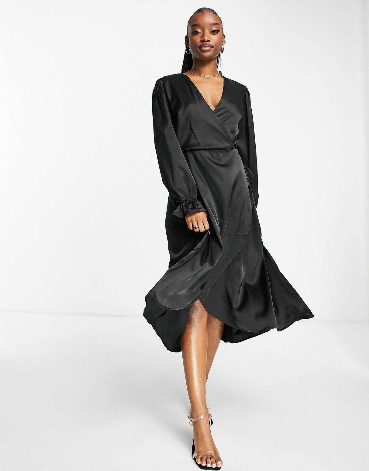 Ax Paris Wrap Front Midi Dress In Black